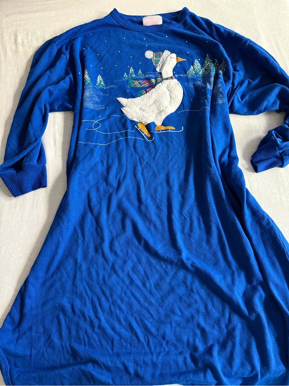 Vintage Holiday Goose Skating Sweater Maxi Nightgown